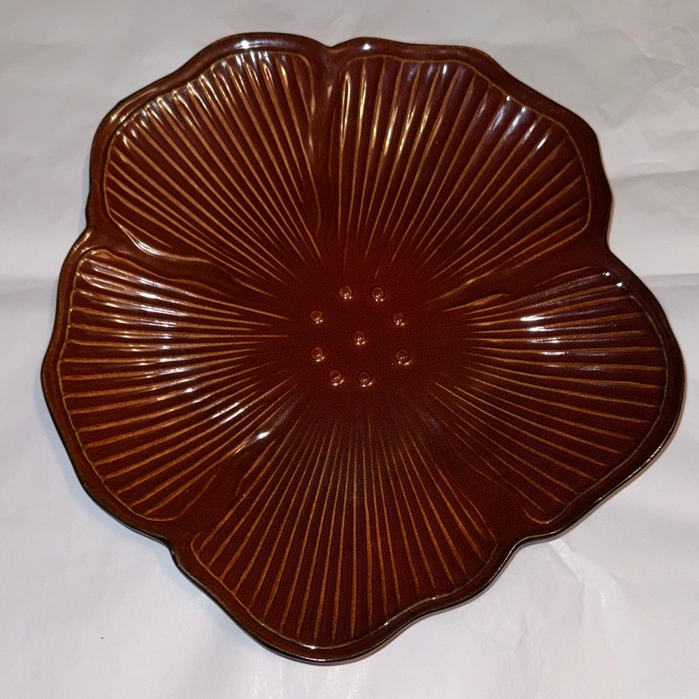 Pfaltzgraff Sarina Serving Plate Painted Poppys Embossed Dark Red
